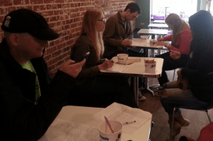 The judges hard at work evaluating the winning yogurt at Plum Dandy